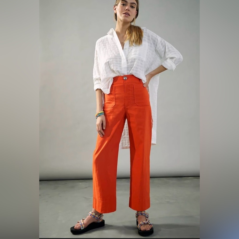 Maeve Orange Wide-Leg Crop Pants